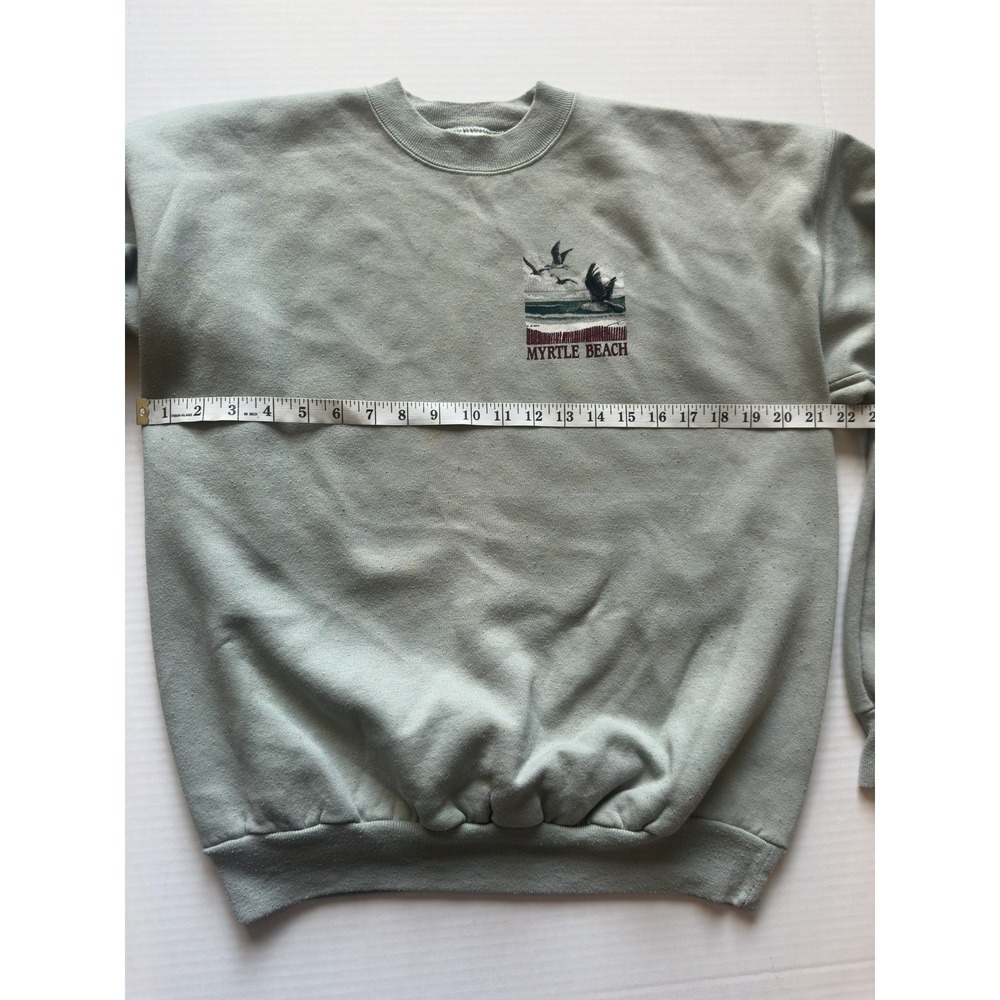 Vintage Hanes Myrtle Beach Embroidered Sweatshirt Sage Green Crewneck Large - Picture 4 of 10